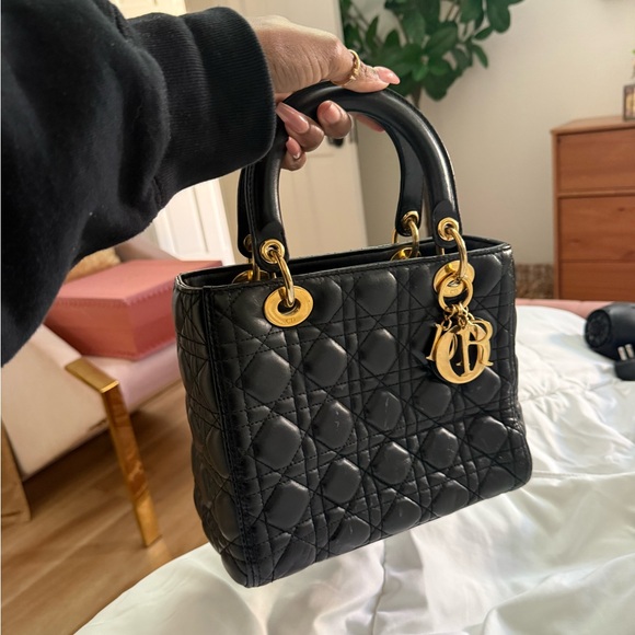 Dior Handbags - Dior Black Quilted Mini Lady Bag with Gold Hardware